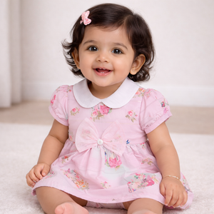 Baby Pink Floral Gown - Baby Girl Cotton Outfit (0–12M)