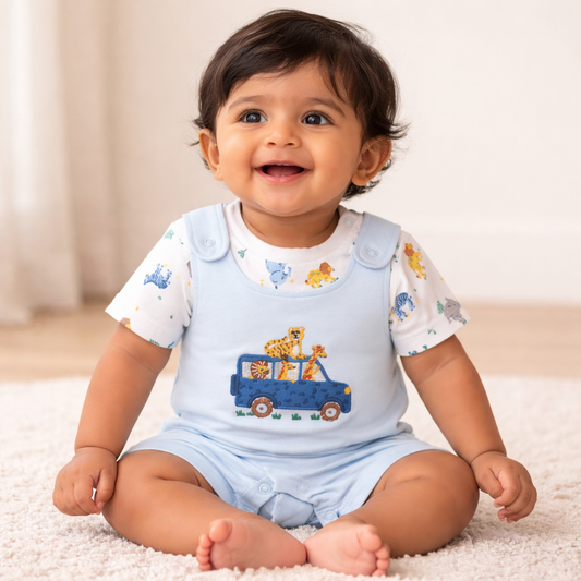 Romper with Embroidered Animal Design for Baby Boy - Cotton Outfit (0–9M)