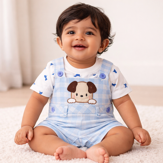 Baby Outfit with Embroidered Puppy for Baby Boy - Cotton Outfit (0–24M)