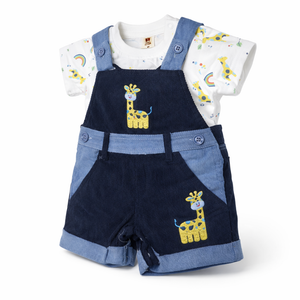 Baby Outfit with Embroidered Giraffe for Baby Boy - Cotton Outfit (0–24M)