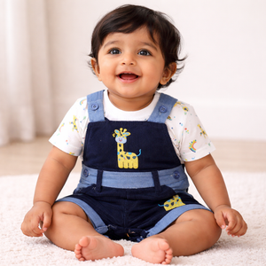 Baby Outfit with Embroidered Giraffe for Baby Boy - Cotton Outfit (0–24M)