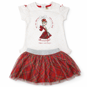 Girl's Red Plaid Tulle Outfit with Midi - Baby Girl Cotton Outfit (9–36M)