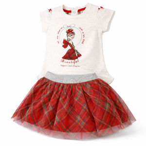 Girl's Red Plaid Tulle Outfit with Midi - Baby Girl Cotton Outfit (9–36M)