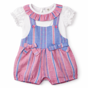 Baby Girl's Striped Outfit with Bows - Baby Girl Cotton Outfit (0–9M)