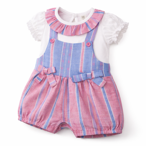Baby Girl's Striped Outfit with Bows - Baby Girl Cotton Outfit (0–9M)