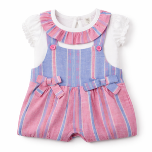 Baby Girl's Striped Outfit with Bows - Baby Girl Cotton Outfit (0–9M)