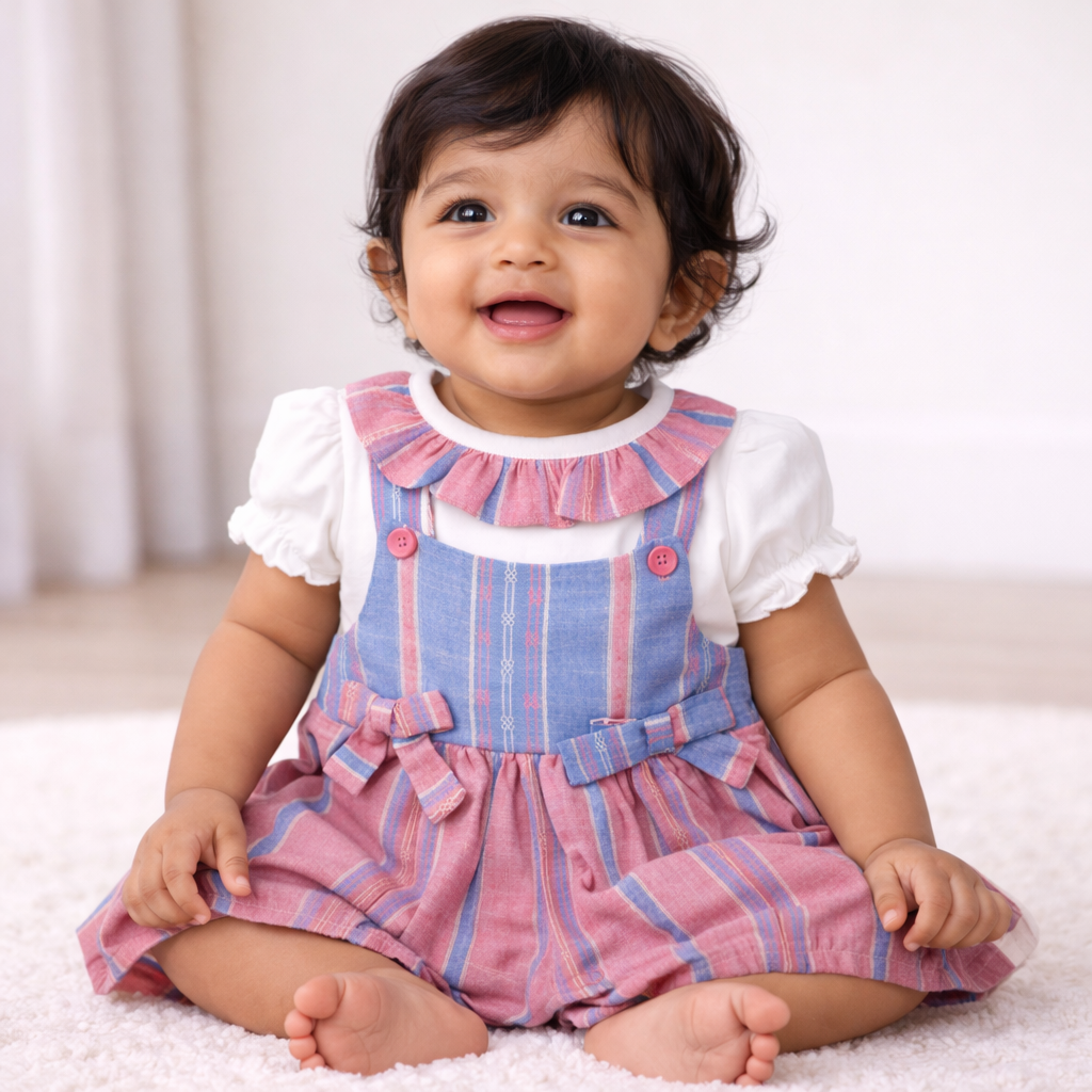Baby Girl's Striped Outfit with Bows - Baby Girl Cotton Outfit (0–9M)