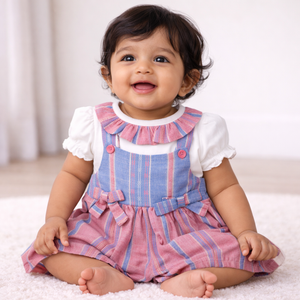 Baby Girl's Striped Outfit with Bows - Baby Girl Cotton Outfit (0–9M)