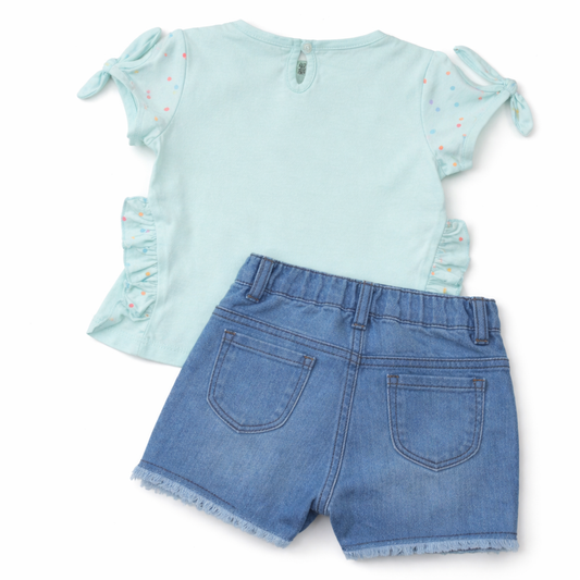 Baby Girl's Cool Oufit with Jeans Short - Cotton Outfit (9-36M)