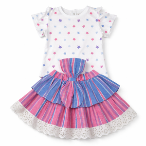 Girl's Starry T-shirt and Bowed Skirt - Baby Girl Cotton Outfit (9–36M)
