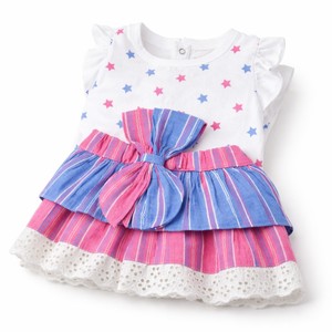 Girl's Starry T-shirt and Bowed Skirt - Baby Girl Cotton Outfit (9–36M)