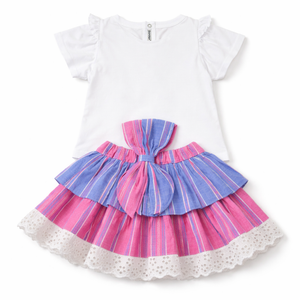 Girl's Starry T-shirt and Bowed Skirt - Baby Girl Cotton Outfit (9–36M)