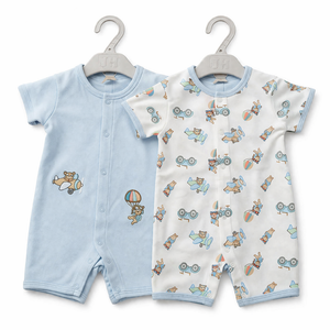Navy Blue Half Romper with Teddy Logos for Baby Boy - Cotton Outfit (0–9M)