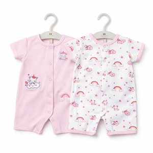 Pink Half Romper with Unicorn - Baby Girl Cotton Outfit (0–9M)