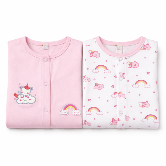 White and Pink half romper with unicorn