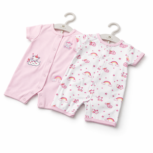 Pink Half Romper with Unicorn - Baby Girl Cotton Outfit (0–9M)