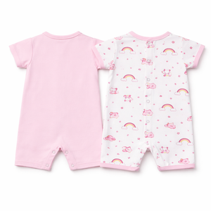 Pink Half Romper with Unicorn - Baby Girl Cotton Outfit (0–9M)