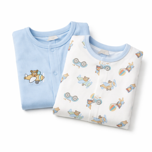 Navy blue and white Half romper with teddy logos