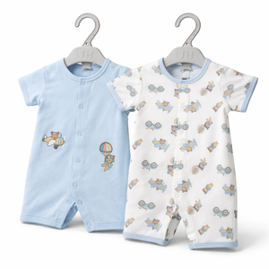 Navy Blue Half Romper with Teddy Logos for Baby Boy - Cotton Outfit (0–9M)