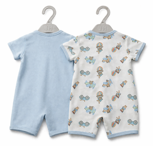 Navy Blue Half Romper with Teddy Logos for Baby Boy - Cotton Outfit (0–9M)