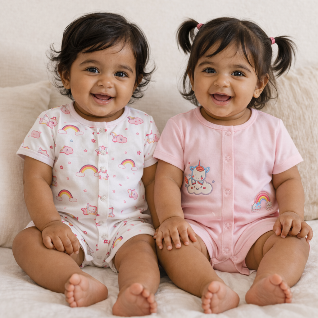 Pink Half Romper with Unicorn - Baby Girl Cotton Outfit (0–9M)