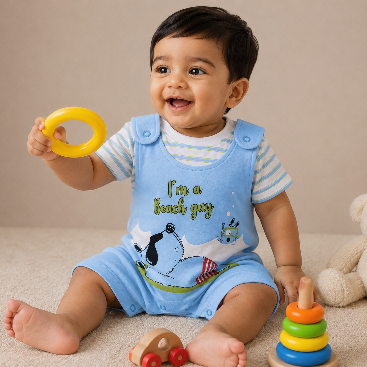 Baby Boy S/S Top with Romper - Cotton Outfit (0–9M)