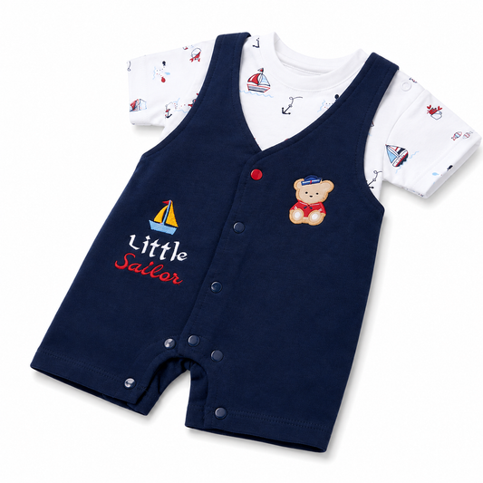 S/S T-Shirt with Fancy Romper for Baby Boy - Cotton Outfit (0–9M)