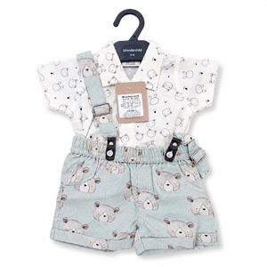 S/S T-Shirt with Suspender Shorts with Bear Face for Baby Boy - Cotton Outfit (0–12M)
