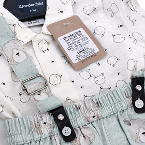 S/S T-Shirt with Suspender Shorts with Bear Face for Baby Boy - Cotton Outfit (0–12M)