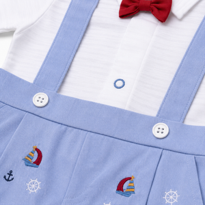 S/S Romper with Bow for Baby Boy - Cotton Outfit (0–9M)