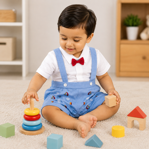 S/S Romper with Bow for Baby Boy - Cotton Outfit (0–9M)