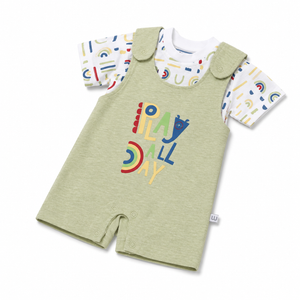 S/S Top with Romper Play All Day for Baby Boy - Cotton Outfit (0–9M)