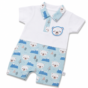 S/S Romper with Bear Face for Baby Boy - Cotton Outfit (0–9M)