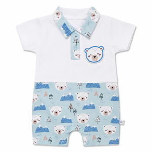S/S Romper with Bear Face for Baby Boy - Cotton Outfit (0–9M)