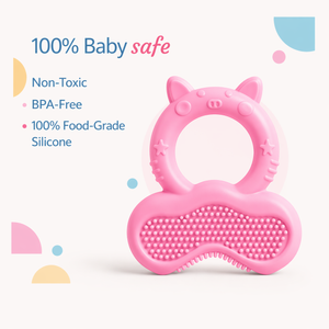 Baby Den Cat Shape Teether - BPA Free Silicone, Multi-colour