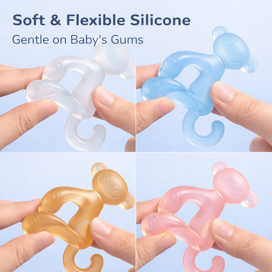 Baby Den Monkey Teether - BPA Free Silicone, Multi-colour