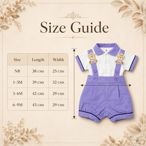 Purple Dress Set with Bear Logo for Baby Boy - Cotton Outfit (0–9M)