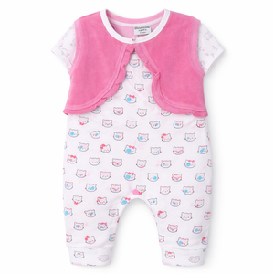F/S Velour Romper - Baby Girl Cotton Outfit (0–9M)