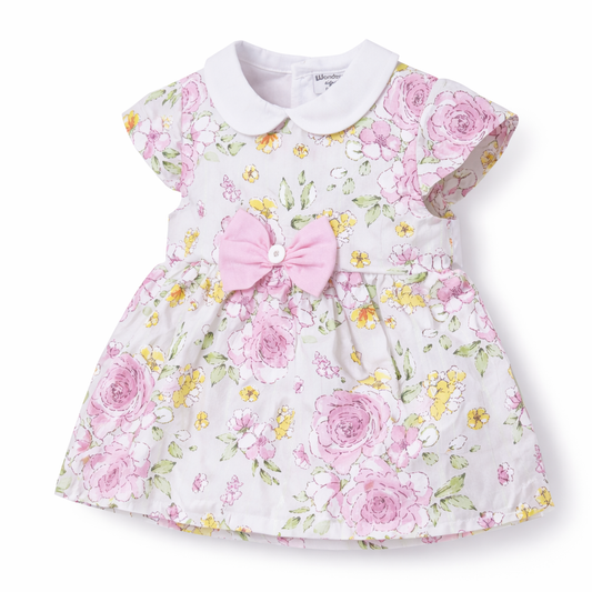 S/S Fancy Baby Dress with Bow - Baby Girl Cotton Outfit (0–24M)
