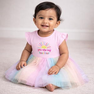 S/S Fancy Baby Dress Rainbow - Baby Girl Cotton Outfit (0–24M)