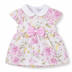 S/S Fancy Baby Dress with Bow - Baby Girl Cotton Outfit (0–24M)