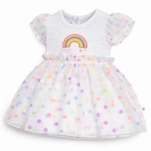 S/S Fancy Baby Dress with Colour Dots - Baby Girl Cotton Outfit (0–24M)