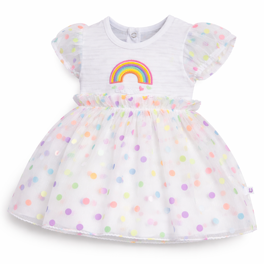 S/S Fancy Baby Dress with Colour Dots - Baby Girl Cotton Outfit (0–24M)