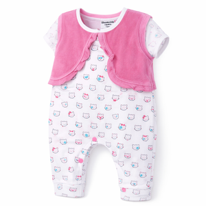 F/S Velour Romper - Baby Girl Cotton Outfit (0–9M)