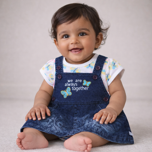 S/S Top with Dungeree Dress - Baby Girl Cotton Outfit (0–24M)