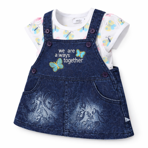 S/S Top with Dungeree Dress - Baby Girl Cotton Outfit (0–24M)