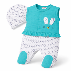 F/S Romper with Cap - Baby Girl Cotton Outfit (0–9M)