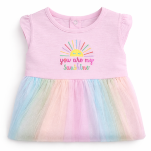 S/S Fancy Baby Dress Rainbow - Baby Girl Cotton Outfit (0–24M)